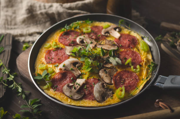 istock Homemade delish egg omelette with salami 1160418593