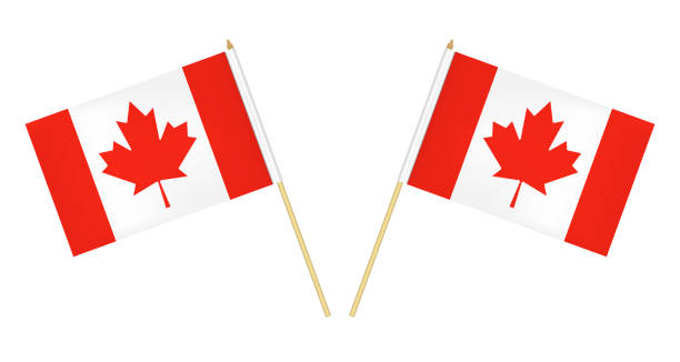 istock Two Canadian flags isolated on white background, vector illustration. The flag of Canada on pole 1160419598