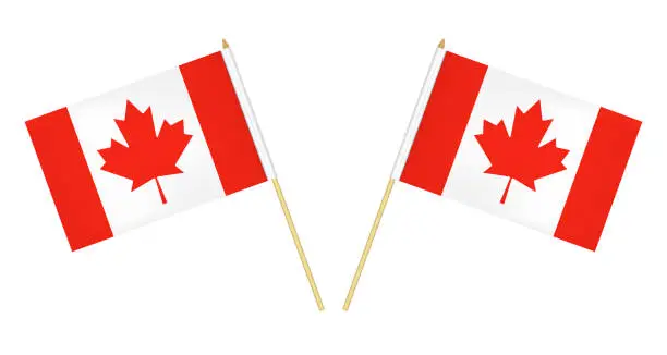 Vector illustration of Two Canadian flags isolated on white background, vector illustration. The flag of Canada on pole