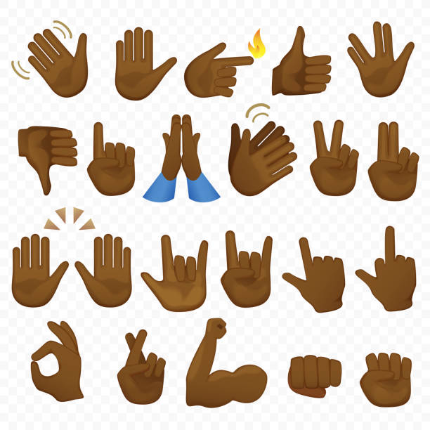 Set of african american or brazilian black hands icons and symbols. Emoji hand icons. Different cartoon gestures, hands, signals and signs set vector illustration. Set of african american or brazilian black hands icons and symbols. Emoji hand icons. Different cartoon gestures, hands, signals and signs set vector illustration talk to the hand emoticon stock illustrations