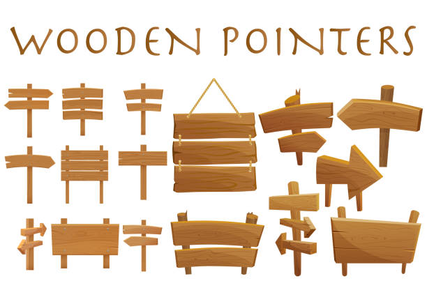 Set of different wooden empty cartoon pointers, hovering guides, signboards, signposts, planks, showing different destinations isolated flat vector illustration. Set of different wooden empty cartoon pointers, hovering guides, signboards, signposts, planks, showing different destinations isolated flat vector illustration billboard illustrations stock illustrations