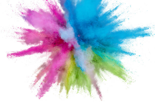 istock Colored powder explosion on a white background. Abstract closeup dust on backdrop. Colorful explode. Paint holi 1160427292