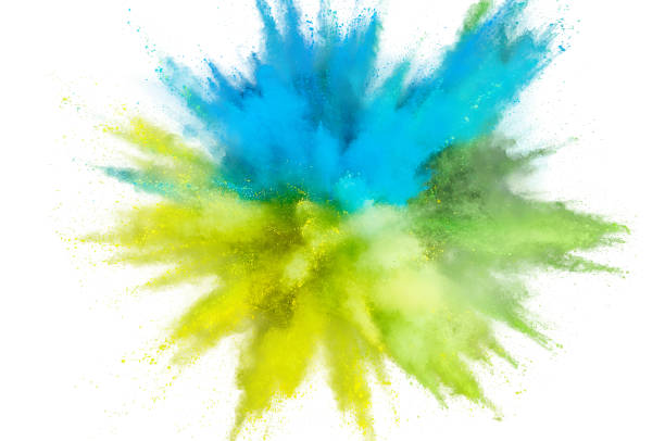 istock Colored powder explosion on a white background. Abstract closeup dust on backdrop. Colorful explode. Paint holi 1160427342