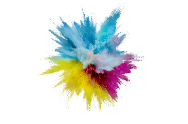 istock Colored powder explosion on a white background. Abstract closeup dust on backdrop. Colorful explode. Paint holi 1160427454