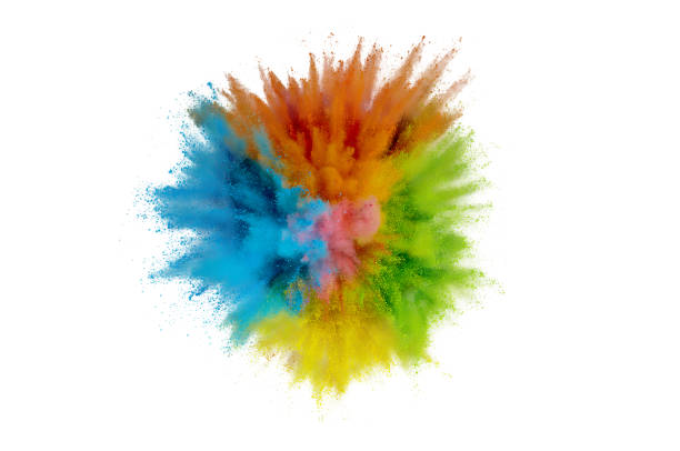 istock Colored powder explosion on a white background. Abstract closeup dust on backdrop. Colorful explode. Paint holi 1160427506