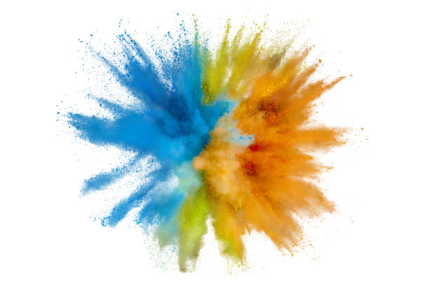 istock Colored powder explosion on a white background. Abstract closeup dust on backdrop. Colorful explode. Paint holi 1160427510