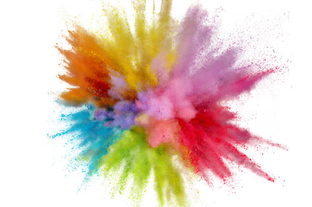 istock Colored powder explosion on a white background. Abstract closeup dust on backdrop. Colorful explode. Paint holi 1160427578