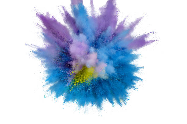 istock Colored powder explosion on a white background. Abstract closeup dust on backdrop. Colorful explode. Paint holi 1160427596