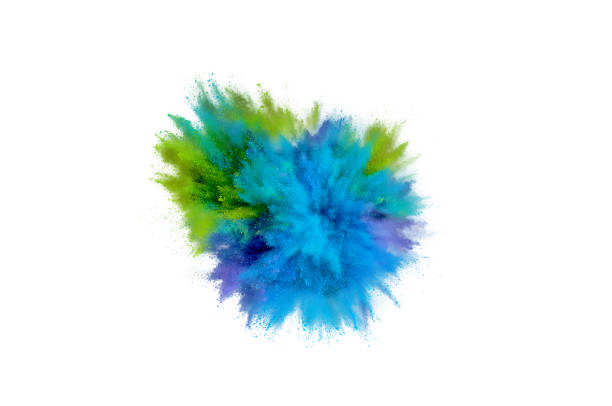 istock Colored powder explosion on a white background. Abstract closeup dust on backdrop. Colorful explode. Paint holi 1160427598