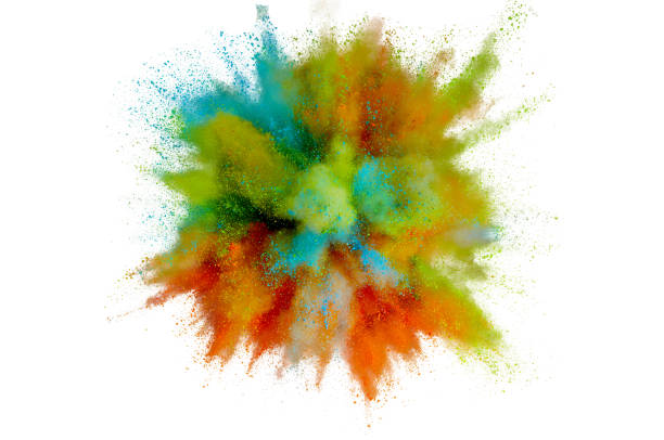 istock Colored powder explosion on a white background. Abstract closeup dust on backdrop. Colorful explode. Paint holi 1160427630