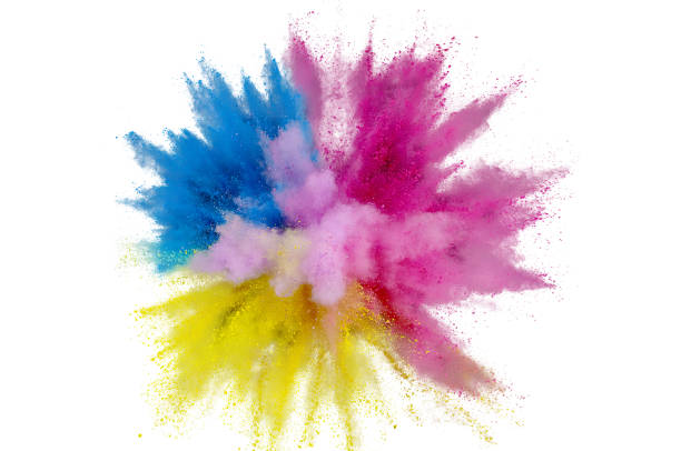 istock Colored powder explosion on a white background. Abstract closeup dust on backdrop. Colorful explode. Paint holi 1160427645