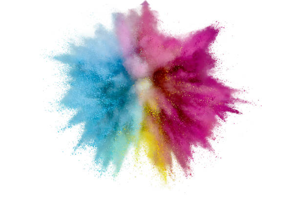 istock Colored powder explosion on a white background. Abstract closeup dust on backdrop. Colorful explode. Paint holi 1160427651