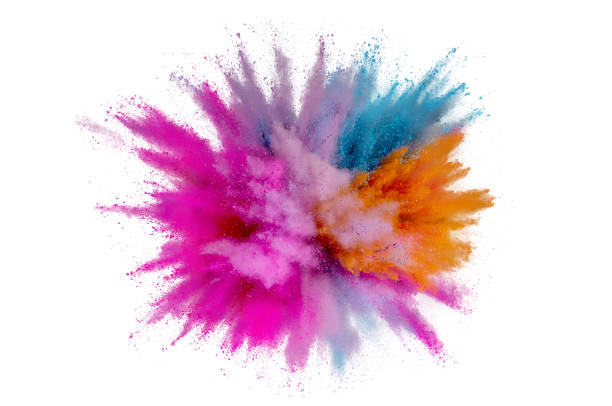 istock Colored powder explosion on a white background. Abstract closeup dust on backdrop. Colorful explode. Paint holi 1160427681