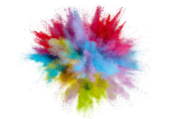 istock Colored powder explosion on a white background. Abstract closeup dust on backdrop. Colorful explode. Paint holi 1160427721