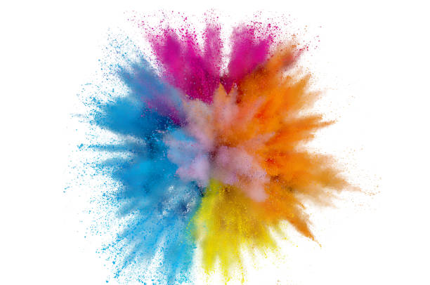 istock Colored powder explosion on a white background. Abstract closeup dust on backdrop. Colorful explode. Paint holi 1160427723