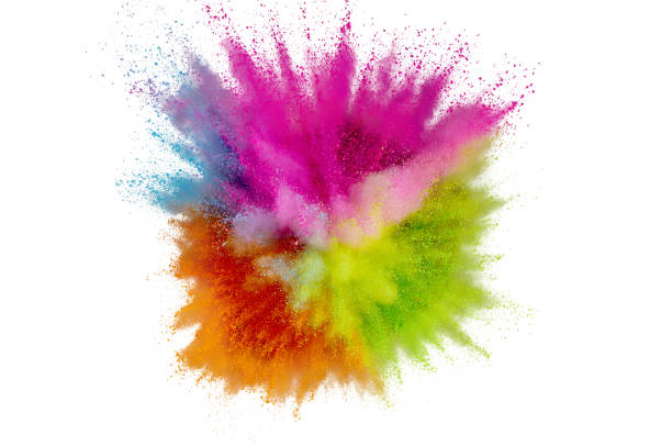 istock Colored powder explosion on a white background. Abstract closeup dust on backdrop. Colorful explode. Paint holi 1160427729