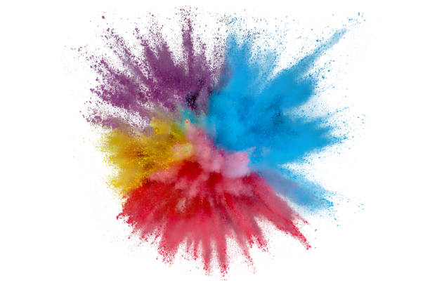 istock Colored powder explosion on a white background. Abstract closeup dust on backdrop. Colorful explode. Paint holi 1160427735