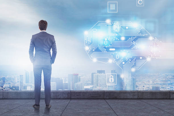 istock Man on roof looking at AI brain 1160428686