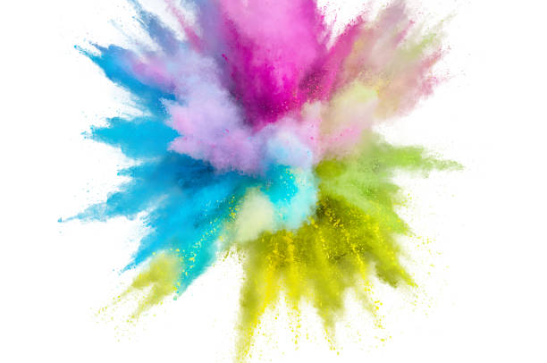 istock Colored powder explosion on a white background. Abstract closeup dust on backdrop. Colorful explode. Paint holi 1160428747
