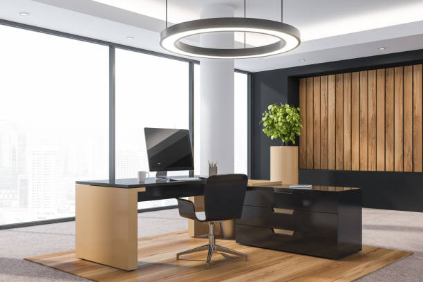istock Modern wooden office interior with furniture. 1160428991