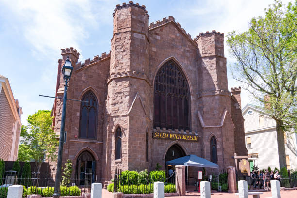 Salem, MA - June 8, 2019: Exterior of the Salem Witch Museum which tells the story of the 1692 witch trails in Salem, Massachusetts