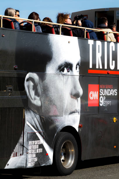 local metro bus with advertisement for richard nixon tv program - richard nixon imagens e fotografias de stock