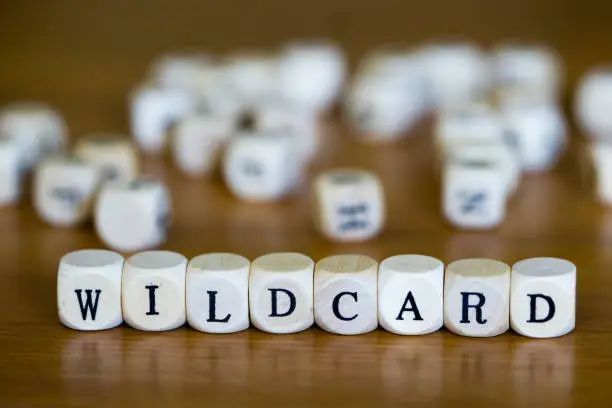 Photo of Wildcard written with wooden cube
