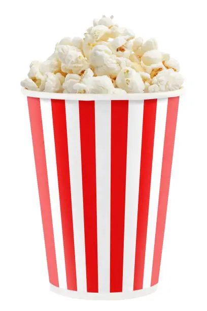 Photo of Paper cup with a popcorn on white