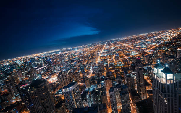 istock Tilted in Chicago Skyline at Night 1160442164