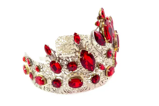 Photo of Crown on a white background, handmade, custom-made, individually, jewelry for princesses. Side view right side