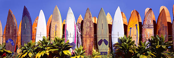 古いを用 surfboards - north shore hawaii islands usa oahu ストックフォトと画像