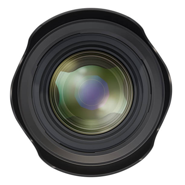 istock Photography camera lens, front view. 3D rendering isolated on white background 1160455036