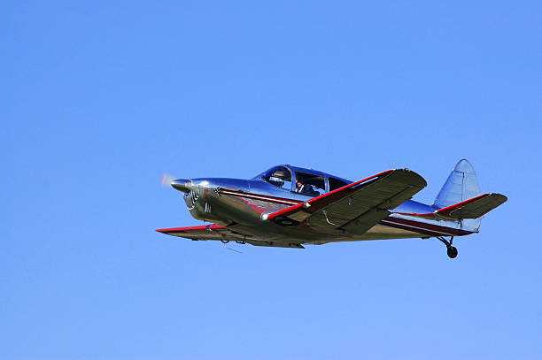istock private airplane Globe Swift flying in clear blue sky 116047302