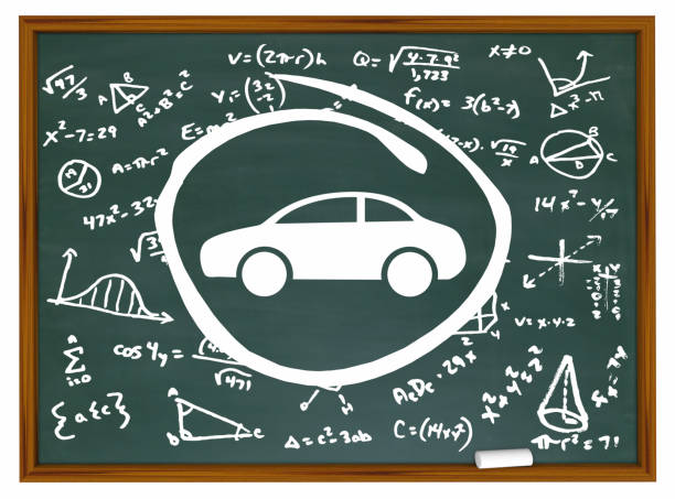 istock Automobile Car Vehicle Plans Chalkboard Formulas Design 3d Illustration 1160473886