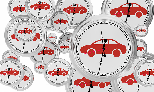 Car Vehicle Automobile Clocks Flying By Time Passing 3d Illustration