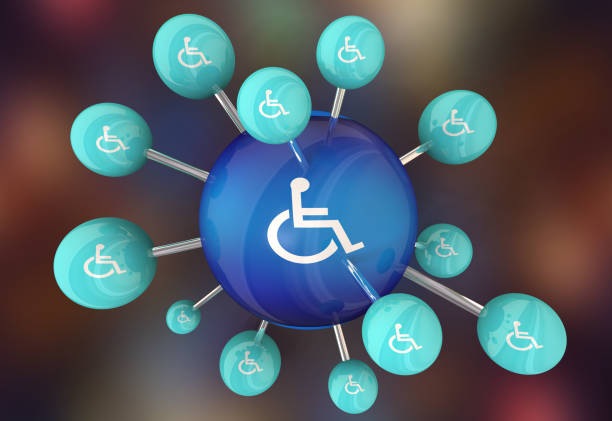 istock Wheelchair Disabled Person Symbol Disability Connection Network Spheres 3d Illustration 1160475574