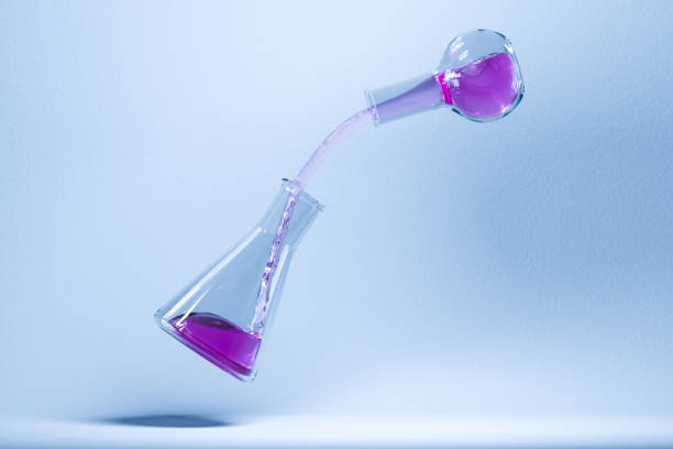 Chemical instruments and reagents in the lab, 3d rendering. Computer digital image.