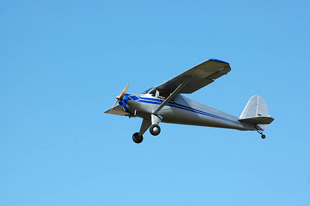 istock private airplane Luscombe 8A flying in clear blue sky 116048520
