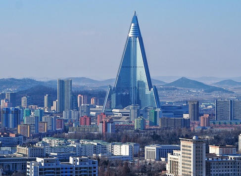 The skyline of Pyongyang in North Korea during winter
