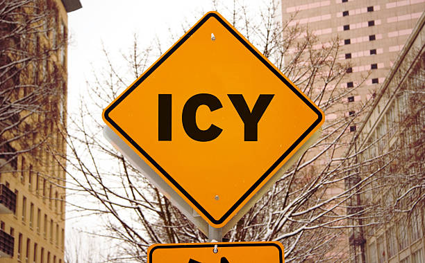 Icy Road Sign stock photo