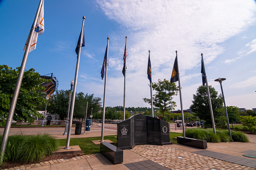Pittsburgh, Pennsylvania, USA 7/6/2019 The Allegheny County Law Enforcement Monument on the north side of the city on a summer day