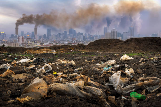 City pollution. Toxic waste from human hands Industries that create pollution and cities that are affected by pollution. pollution stock pictures, royalty-free photos & images