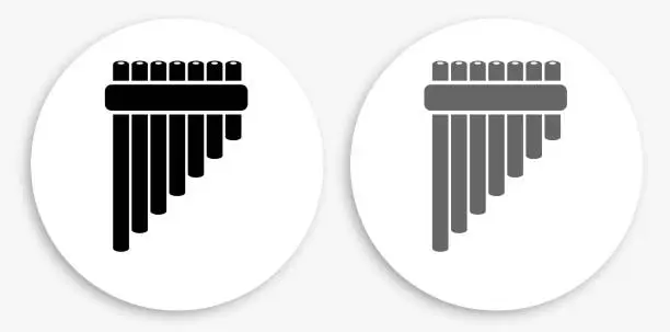 Vector illustration of Pan Pipes Black and White Round Icon