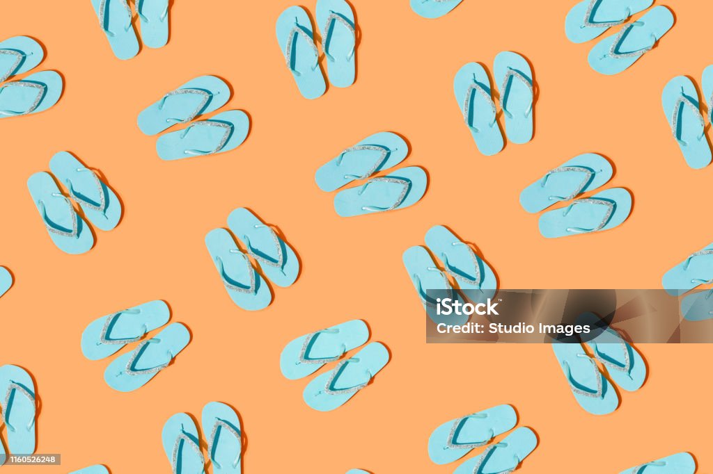 Slippers Blue Pattern Blue Slippers Stock Photo - Download Image Now - Summer, Pattern, Beach ...