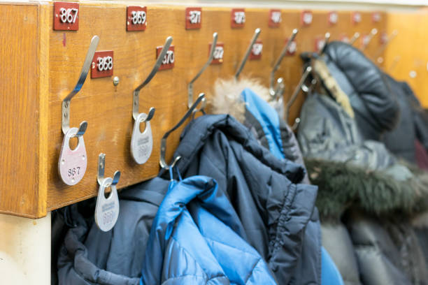 istock Winter clothes in the wardrobe. Protection from cold. 1160527881