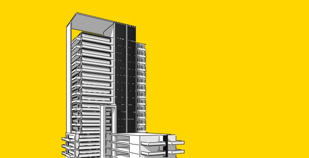istock 3D illustration architecture building perspective lines. 1160528058