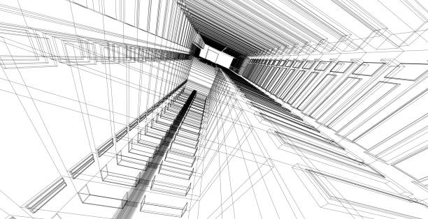 istock 3D illustration architecture building perspective lines. 1160528119