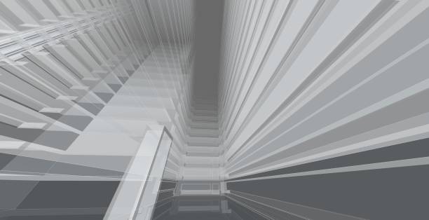 istock 3D illustration architecture building perspective lines. 1160528135