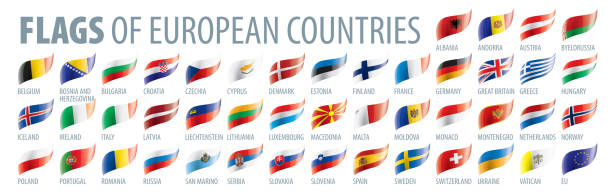zestaw flag europy. ilustracja wektorowa - france denmark stock illustrations