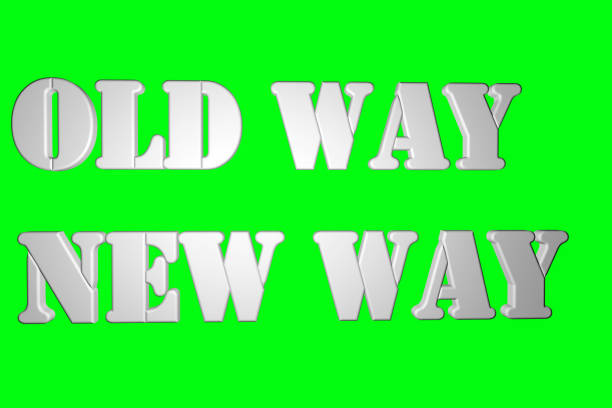 Two inscriptions on a green background OLD WAY and NEW WAY in white stylized font 3D rendering illustration